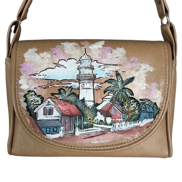 The Original Florida Keys Vintage Hand Painted‎ Lighthouse Scene Handbag Purse - Picture 2 of 12